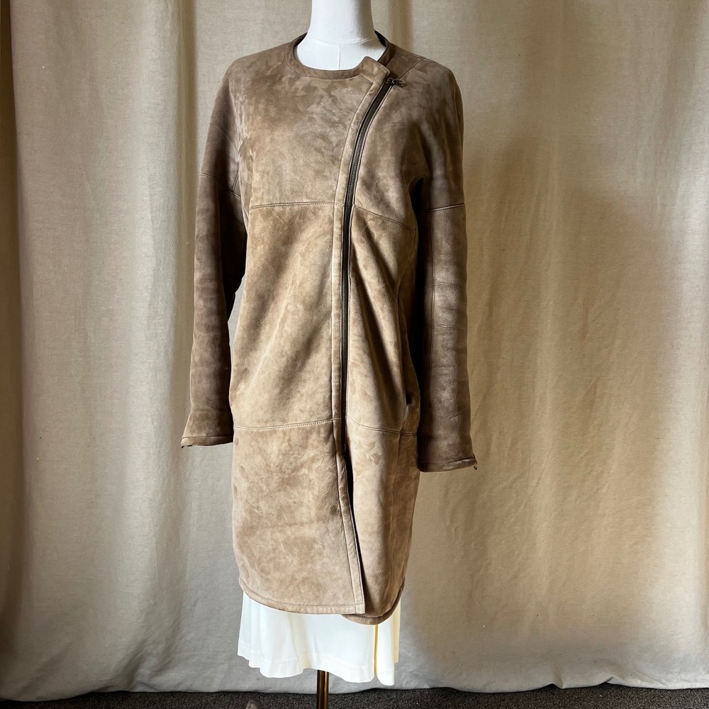 32 Paradis Sprung Frères Real Lamb Shearling Coat France Asymmetric Zip XS